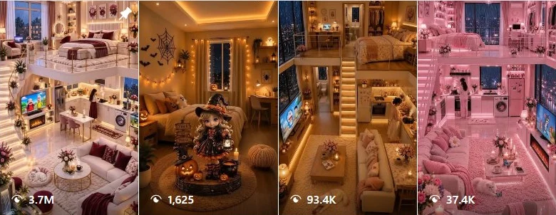 Source image for Post AI cozy-room reels with no characters: dreamyrooms.ai, 216K followers