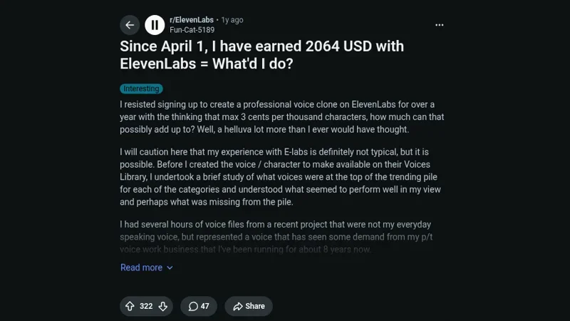Earn $2,064 in six weeks from one ElevenLabs voice clone