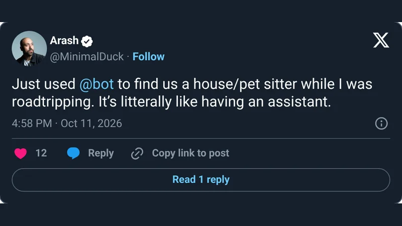 Source image for Grok Bot found a house and pet sitter during a road trip