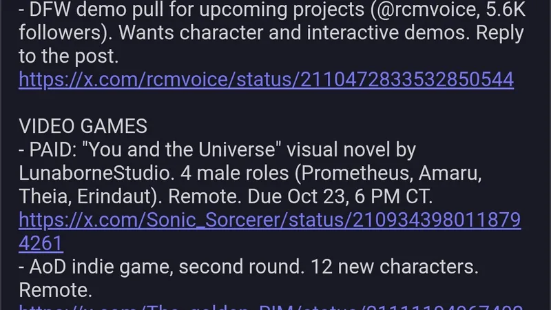 Source image for A Grok Bot that emails a daily voice acting audition digest from X