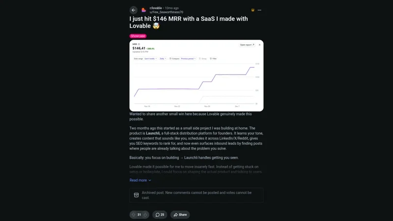 Build a founder marketing tool with Lovable: Launchli, $146 MRR