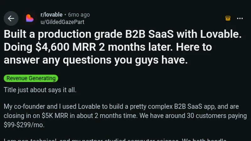 Build a production B2B SaaS with Lovable: $4,600 MRR in 2 months