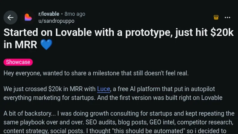 Start on Lovable with a prototype and grow it to $20K MRR