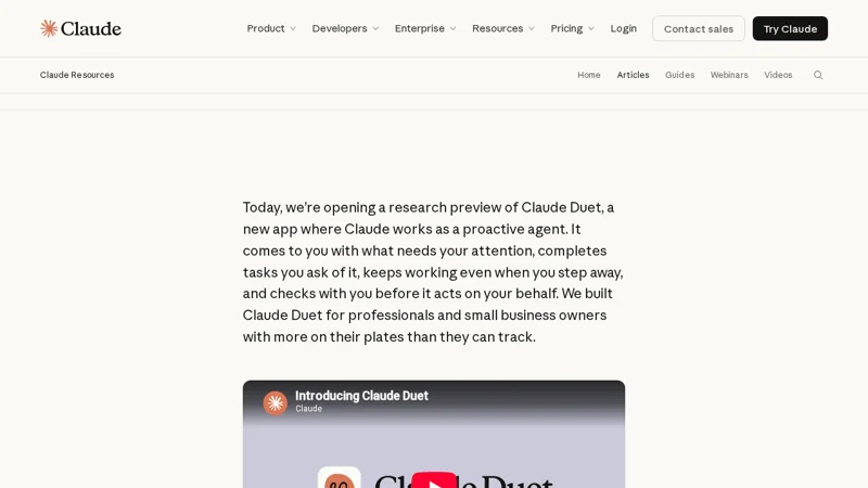 Anthropic Opens Claude Duet, a Proactive Agent App