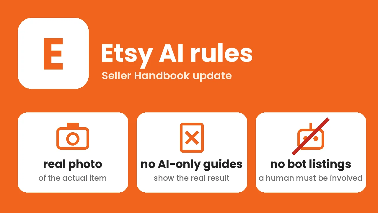 Etsy AI rules: a real photo of the item, no AI-only guides, no bot listings