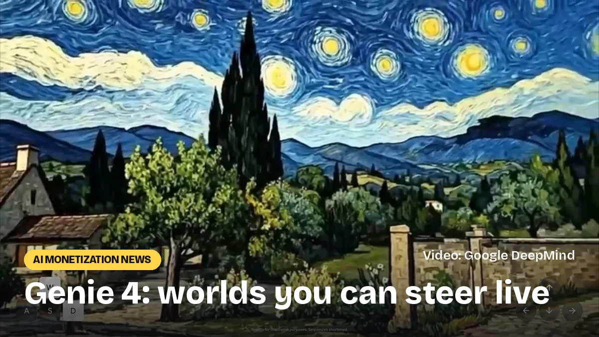 Frame from the Google DeepMind Genie 4 video: a Starry Night style village you can explore