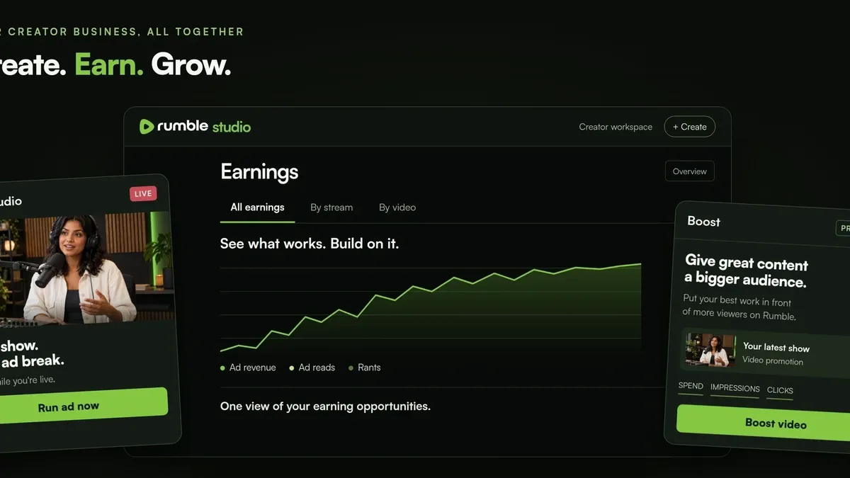 Rumble Studio earnings dashboard from the official Partner Program page