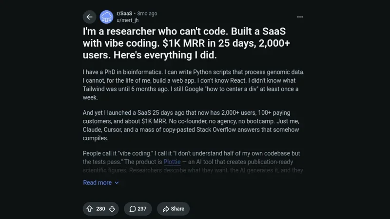 Vibe-code a niche AI SaaS as a researcher: $1K MRR in 25 days