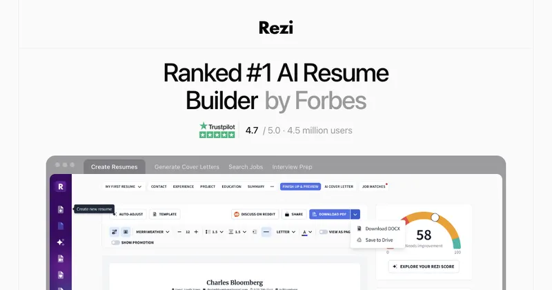 Source image for Grow an AI resume builder: Rezi, $243.9K MRR