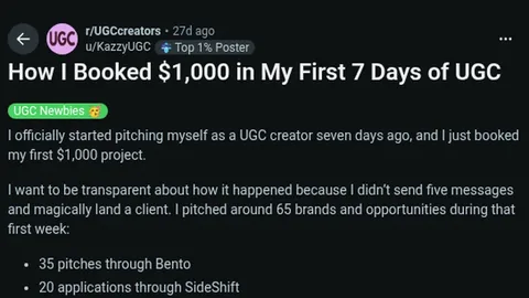 Source image for Book a $1,000 UGC deal in your first week: 65 pitches through Bento and SideShift