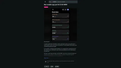 Source image for Validate on Lovable, ship on the App Store with Cursor: $100 MRR in two weeks