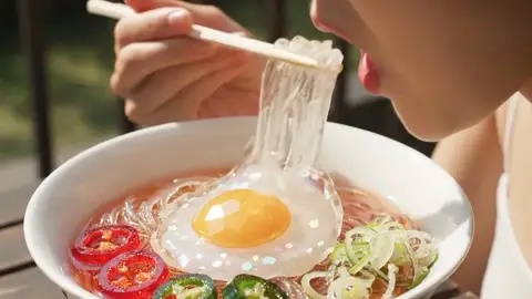 Source image for Make AI glass-food ASMR with Higgsfield like ASMRest: spicy glass ramen, 1.29M views