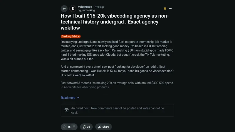 Run a solo vibe-coding app agency as a student: up to $20K a month