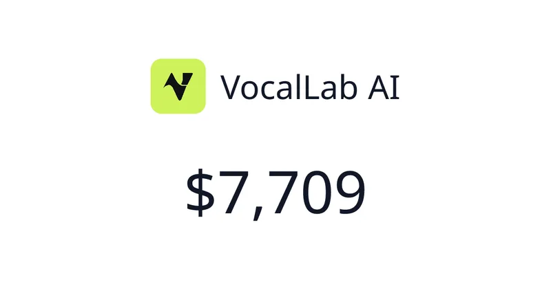 Source image for VocalLab AI: realistic AI voices in seconds, $1,223 MRR