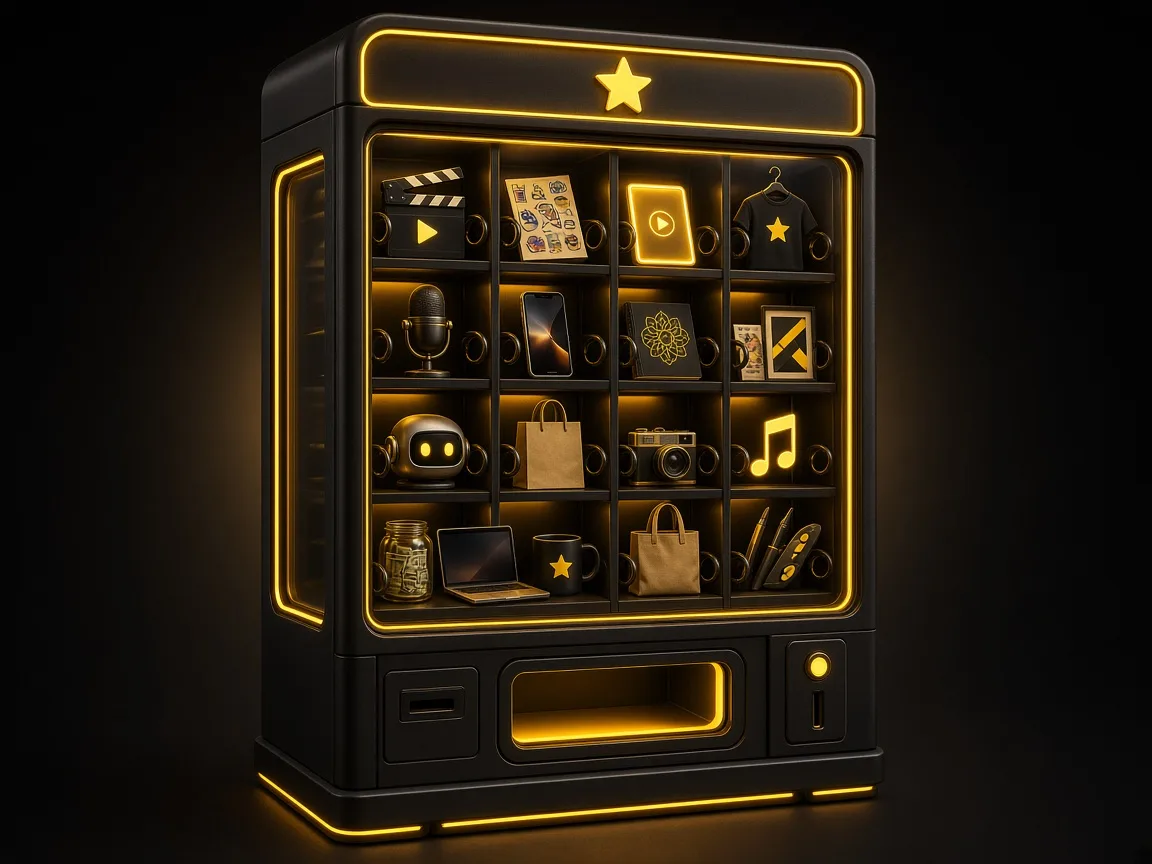 A vending machine stocked with AI side hustles