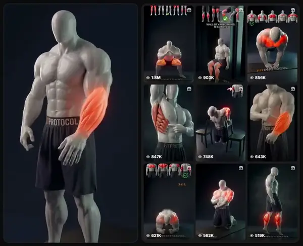 Fit Protocol grey 3D mannequin with glowing forearm