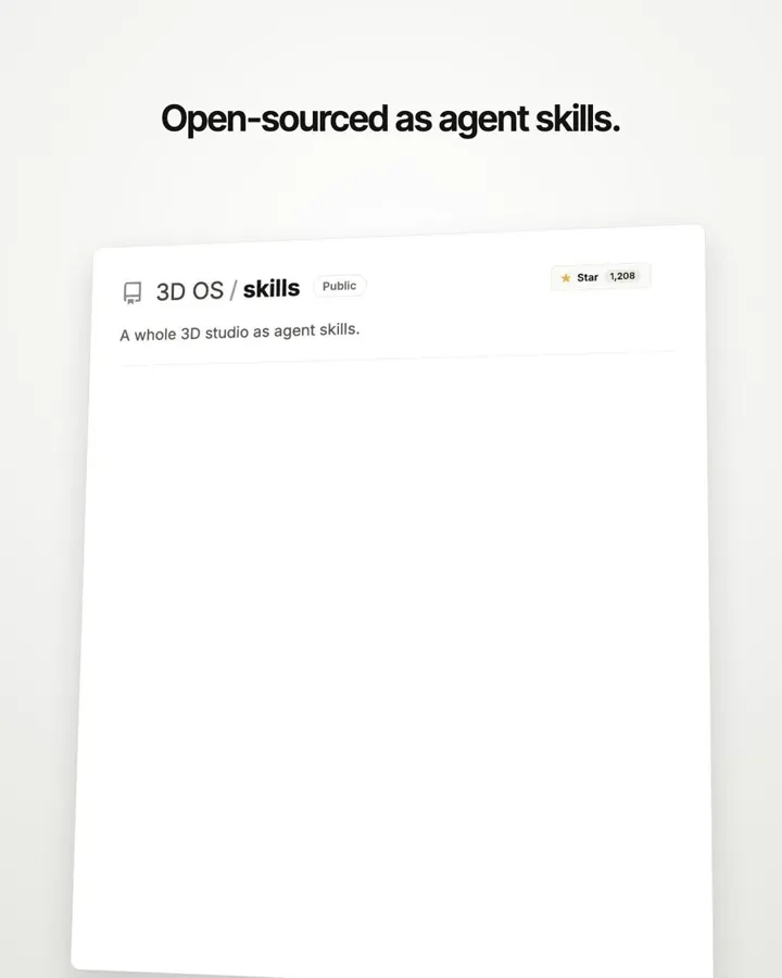 Scenario 3D OS: open-sourced as agent skills, GitHub repo card