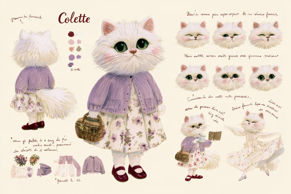 The result image: French Watercolor Character Sheet (Colette)